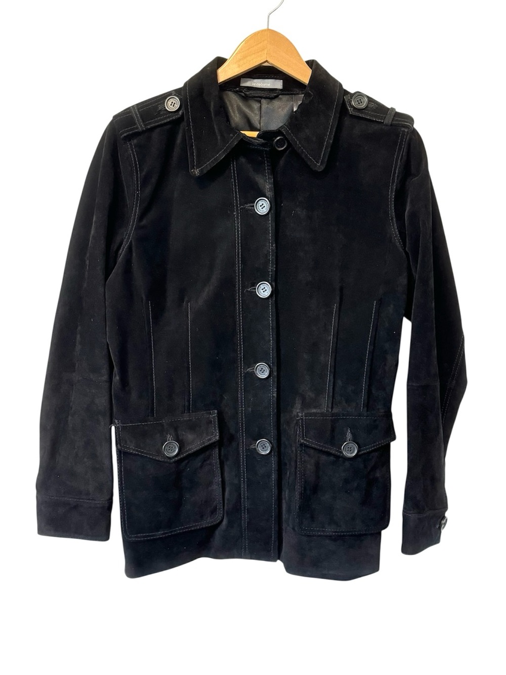 Liz Claiborne Black Suede Leather Jacket Womens Large Y2K Vintage Zip Button - Picture 10 of 11